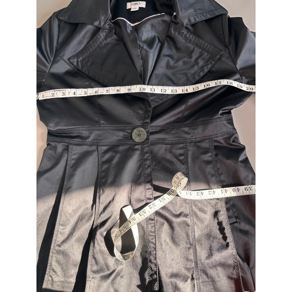 Cato Black Satin Trench Coat 3/4 Sleeve Button Front Jacket Size M Classic - Picture 9 of 12
